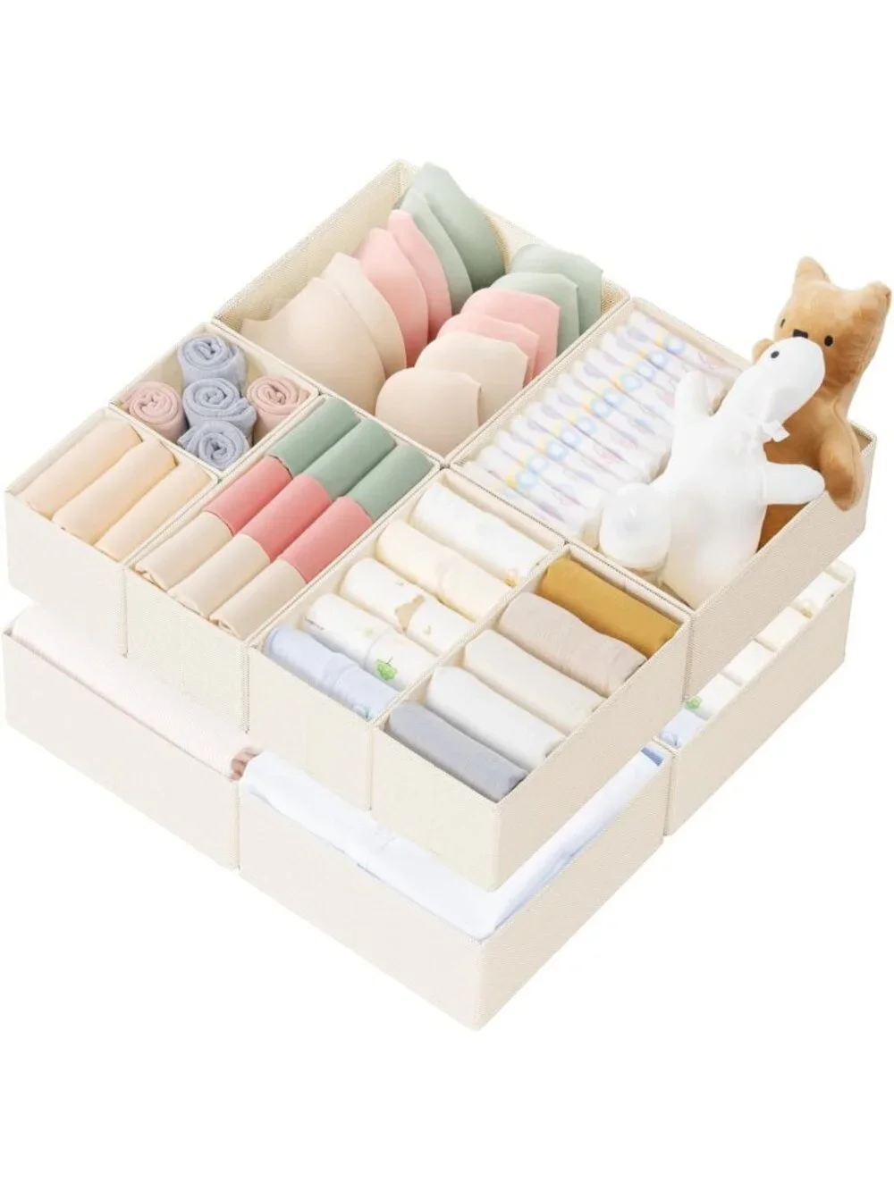 10-Pack Foldable Drawer Organizer Bins for Baby Clothes, Underwear & Socks